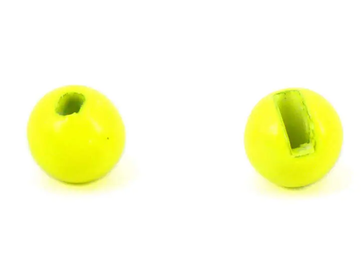 Tungsten Kopfperlen geschlitzt - FLUO GELB - 10 Stk. - 2,5 mm