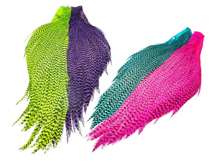4 HALBE HAHNENBÄLGE hareline - tyers 4 color dyed grizzly salmon steelhead starter cape set